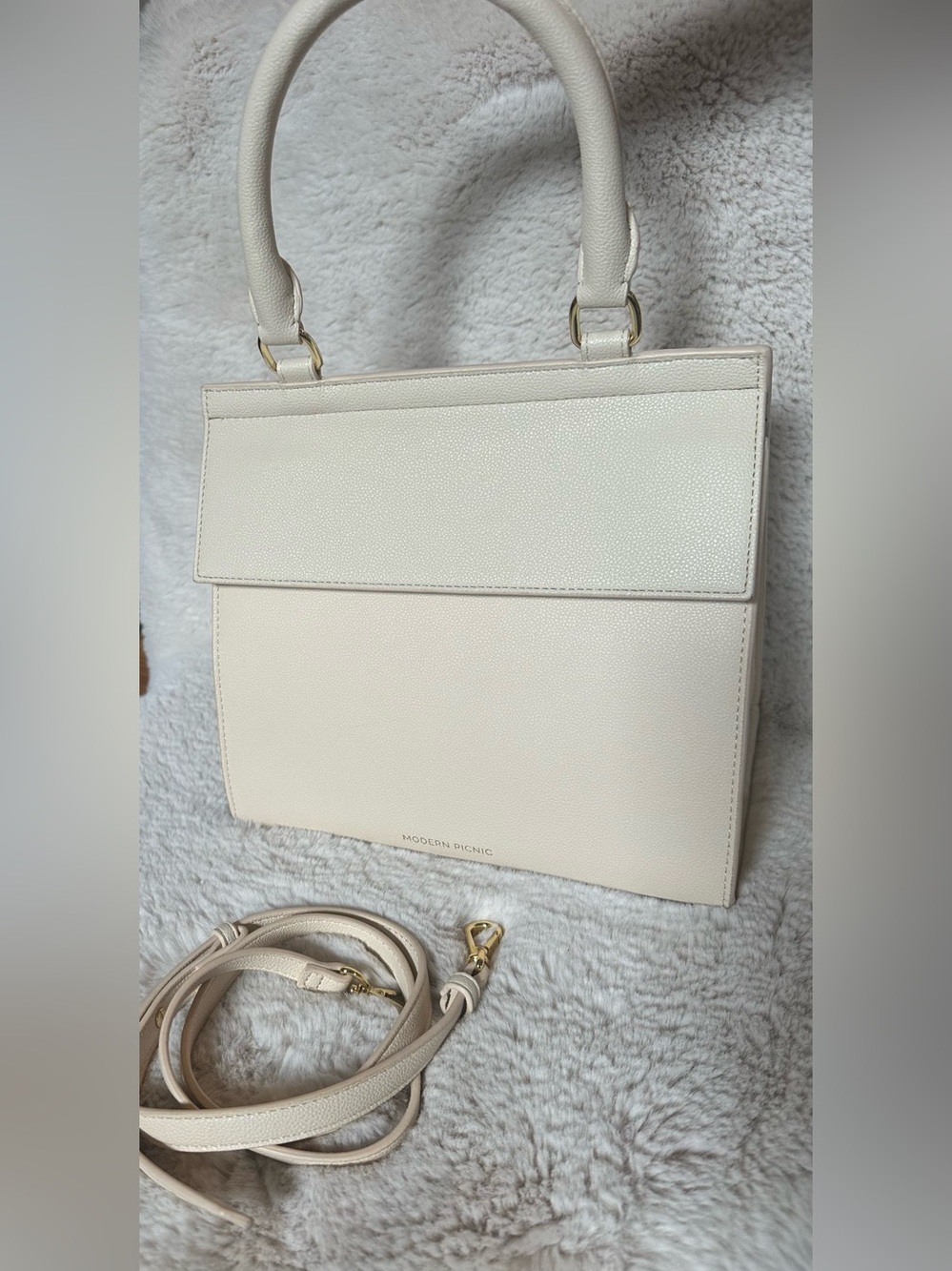 Structured Cream Shoulder Bag with Detachable Strap